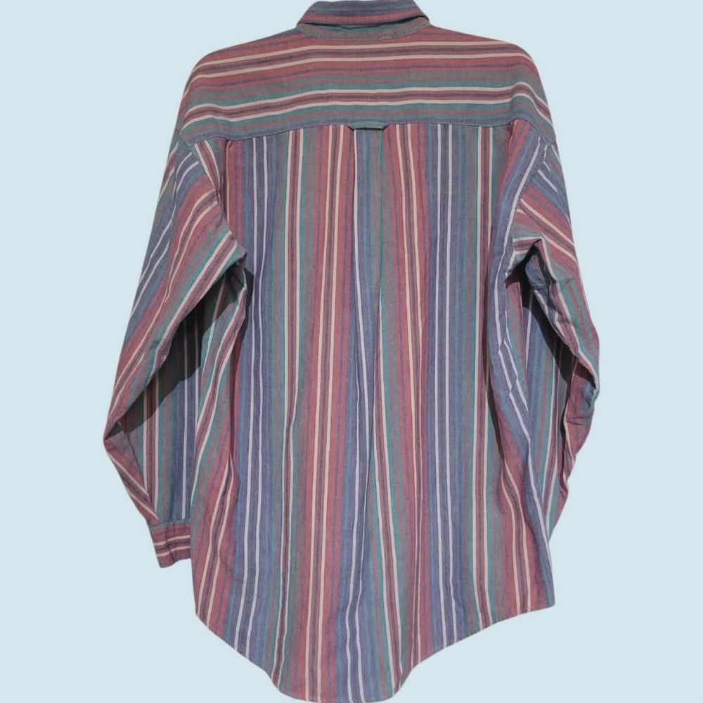 VTG Reed St. James Pastel Colorful Striped Button Front Mens Shirt Large Cotton - Picture 4 of 7
